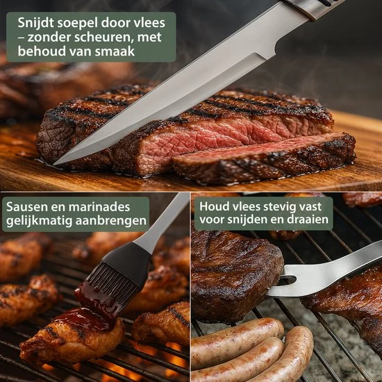 Chefino BBQ Accessoires Set – 21-delig BBQ Pakket – Compleet RVS Barbecue Accessoires met Draagtas – Roestvrijstaal Kamado...