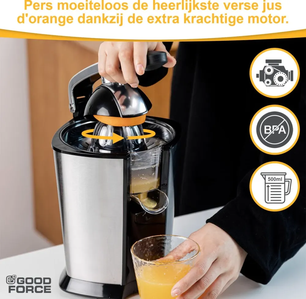 GoodForce Citruspers - Elektrische Sinaasappelpers - Fruitpers - Citroenpers - Rvs - Pershendel