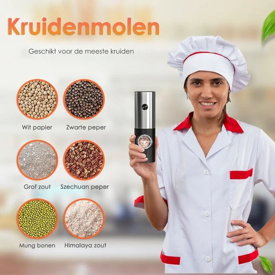 Vesfy Elektrische Peper en Zoutmolen Set - USB Oplaadbaar met Laadstation - XXL - Instelbare Maalgraad - LED Licht - BBQ A...