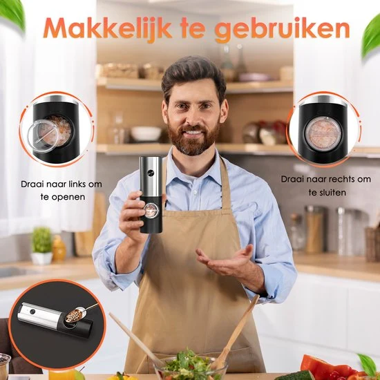 Vesfy Elektrische Peper en Zoutmolen Set - USB Oplaadbaar met Laadstation - XXL - Instelbare Maalgraad - LED Licht - BBQ A...