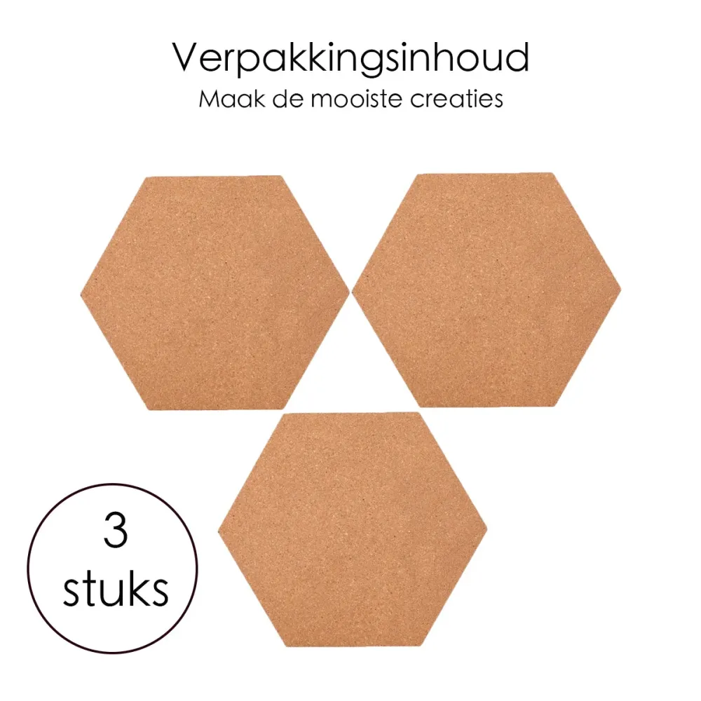 Kurk prikbord Zeshoek - Zelfklevend - 3 stuks - 20 x 17 x 0,7 cm
