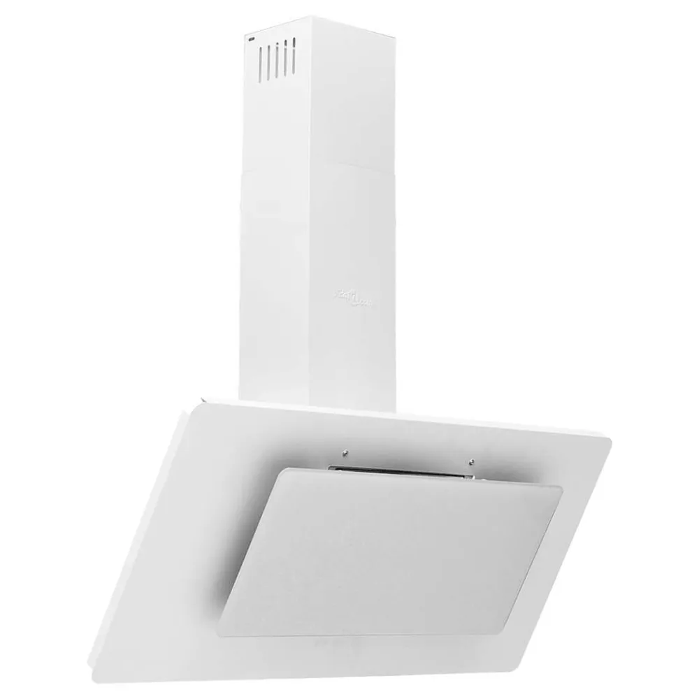 Wandafzuigkap 90 cm roestvrij staal en gehard glas wit