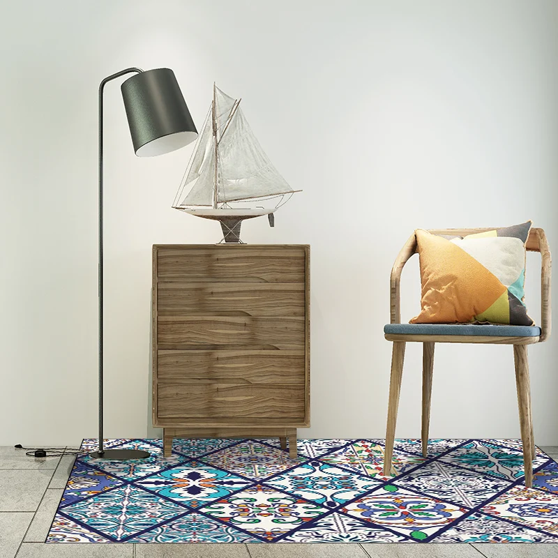 Americana Marokkaans tapijt blauw diamantbloempatroon Tapijt Polyesterweefsel antislip wasbaar tapijt voor huisdecoratie