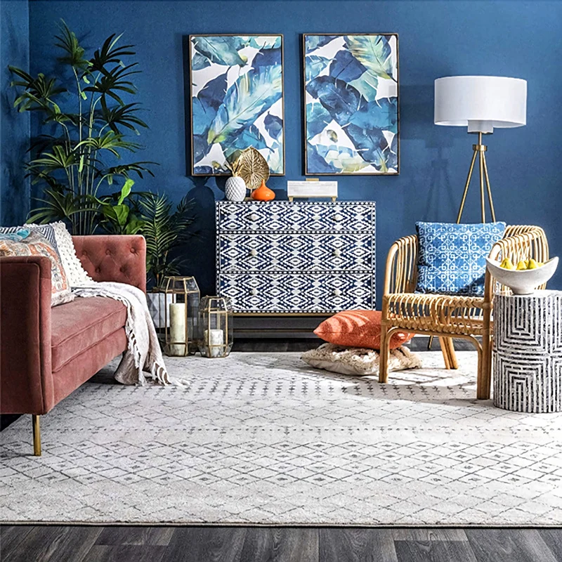 Bijzonder geometrisch bedrukt vloerkleed, meerkleurig katoenmix, wasbaar, antislip, onderhoudsvriendelijk vloerkleed voor...