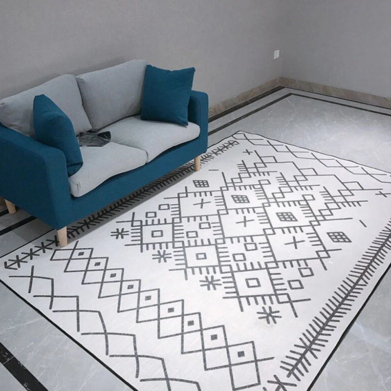 Lichtgrijs slaapkamerkleed Tapijt met zuidwestelijk tribaal geometrisch patroon Polypropyleen Machinewasbaar antislip tapi...