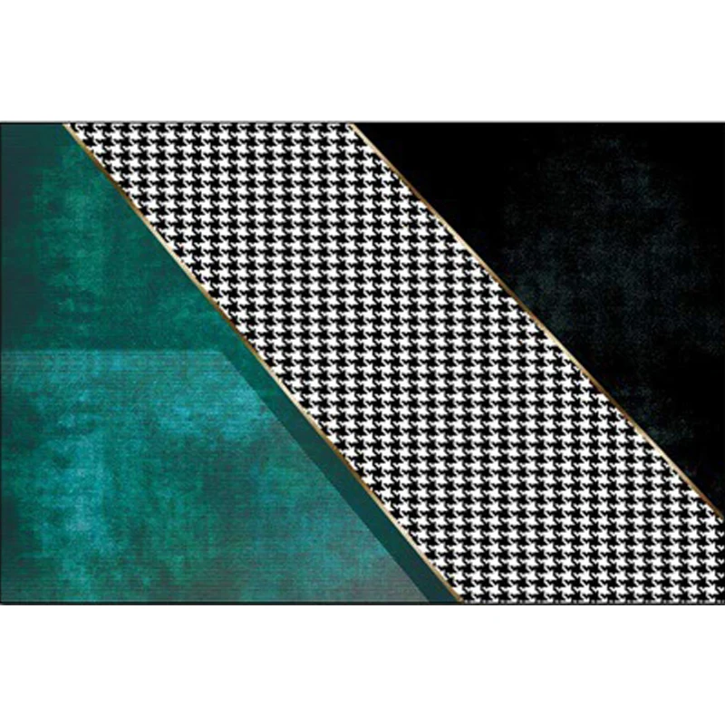 Modernistisch vloerkleed met Houndstooth-patroon met kleurblokken, zwart en groen polyestervezel, antislip, diervriendelij...