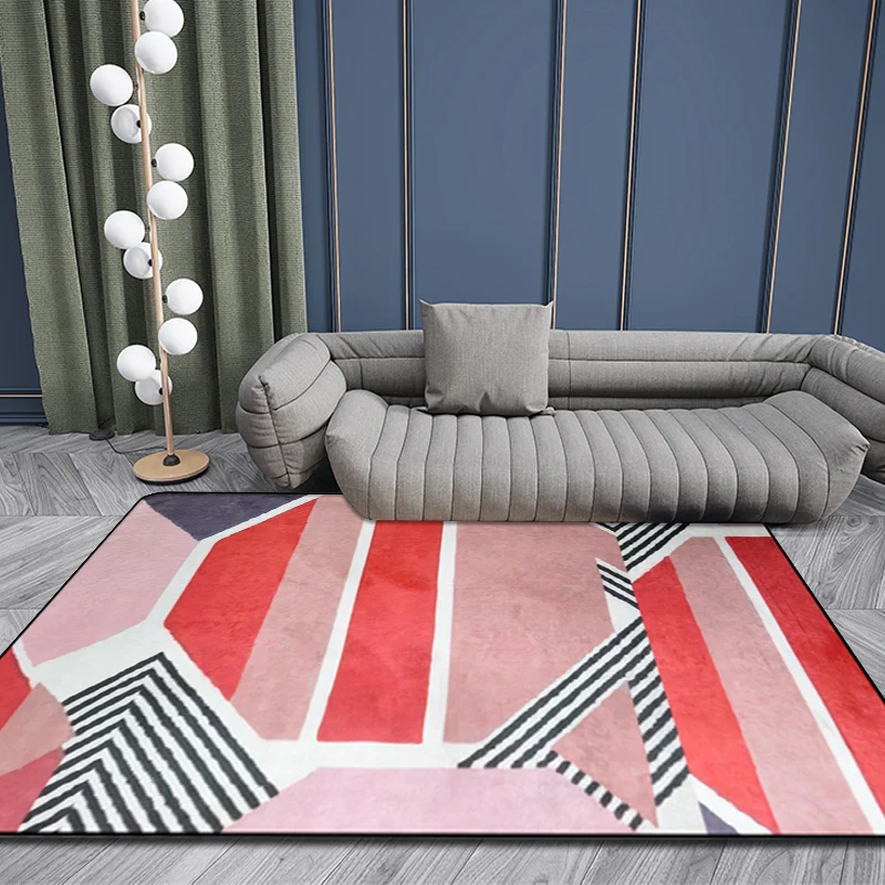 Rechthoekig Antislipvoetmat van polypropyleen met rood kleurblokpatroon Modernistisch binnenvloerkleed voor galerij