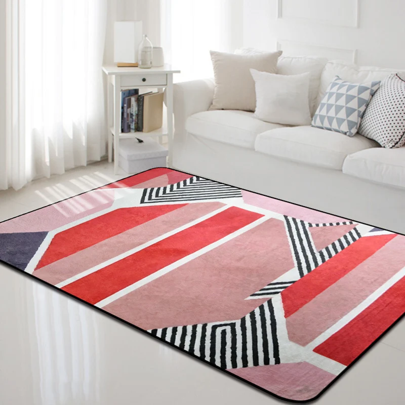 Rechthoekig Antislipvoetmat van polypropyleen met rood kleurblokpatroon Modernistisch binnenvloerkleed voor galerij