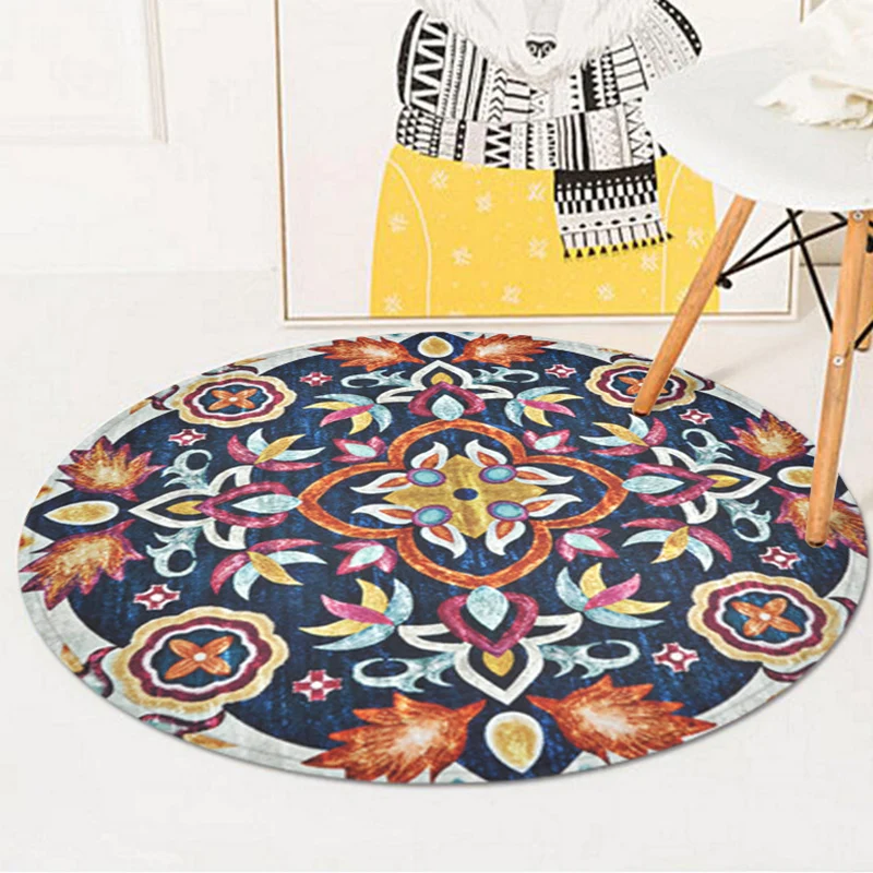 Rond design Blauw slaapkamerkleed Americana zuidwestelijk tapijt Polyestervezel antislip ruggebied
