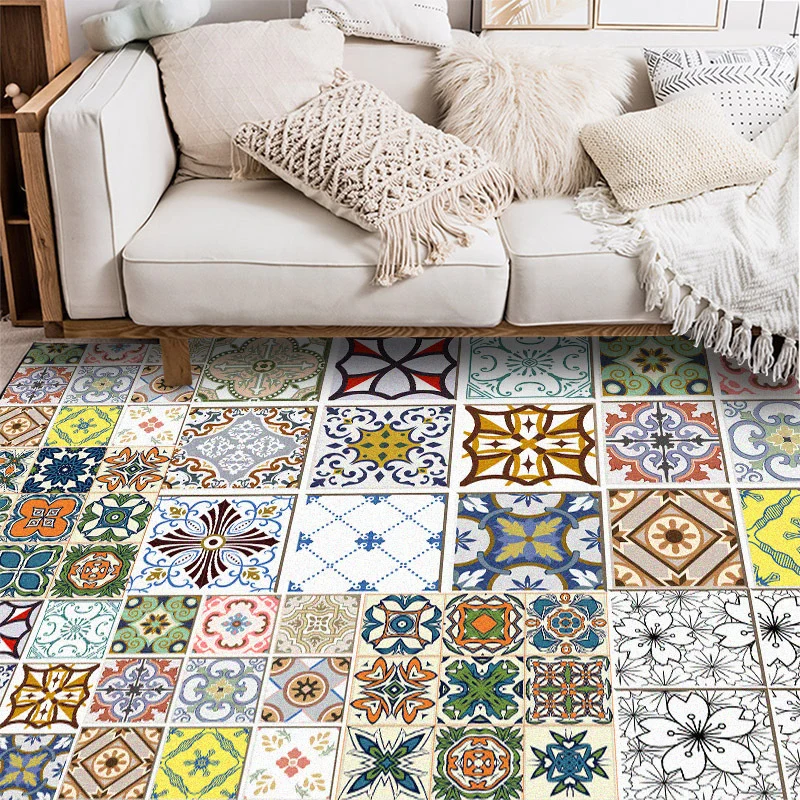 Tapijt met mediterrane geometrie en bloemenprint Veelkleurig Marokkaans vloerkleed Polyestertextiel antislip rug voor slaa...