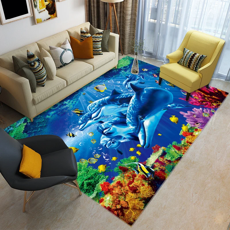 Unique 3D Underwater World Rug Meervoudig Colored Kids Rug Polypropylene Pet Friendly Stain Resistant Anti-Slip Carpet Nur...