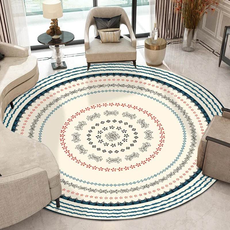 Vloerkleed met Boheems concentrisch cirkelpatroon met bloemenbeige en groene polyesterstof vloerkleed Machinewasbaar antis...