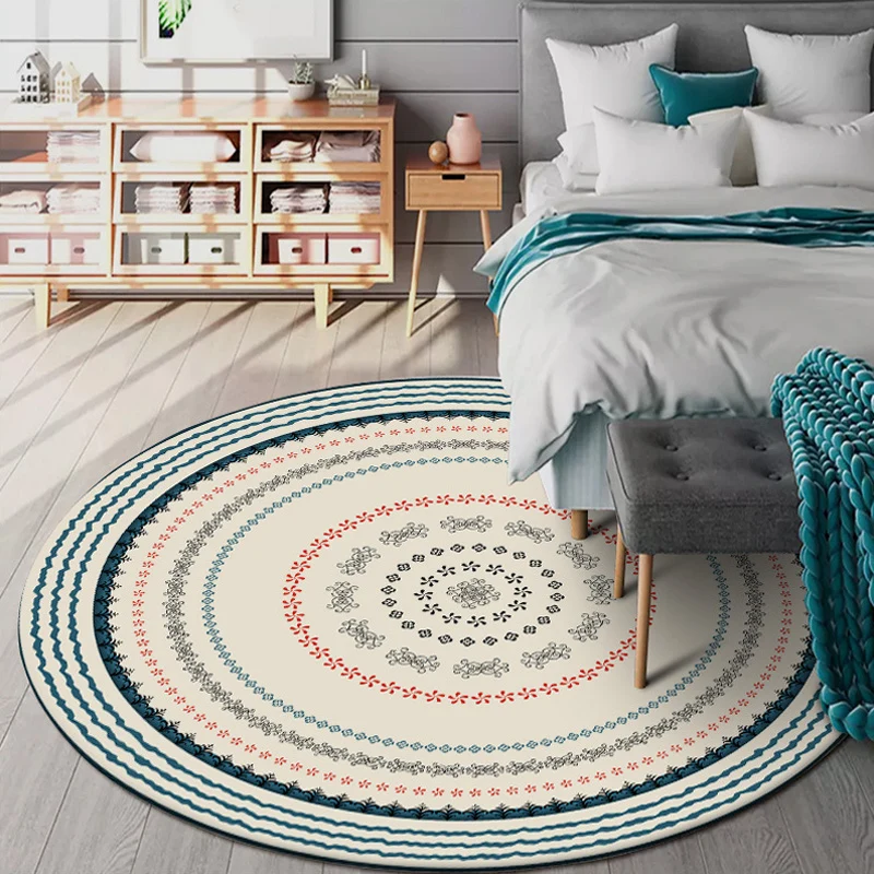 Vloerkleed met Boheems concentrisch cirkelpatroon met bloemenbeige en groene polyesterstof vloerkleed Machinewasbaar antis...