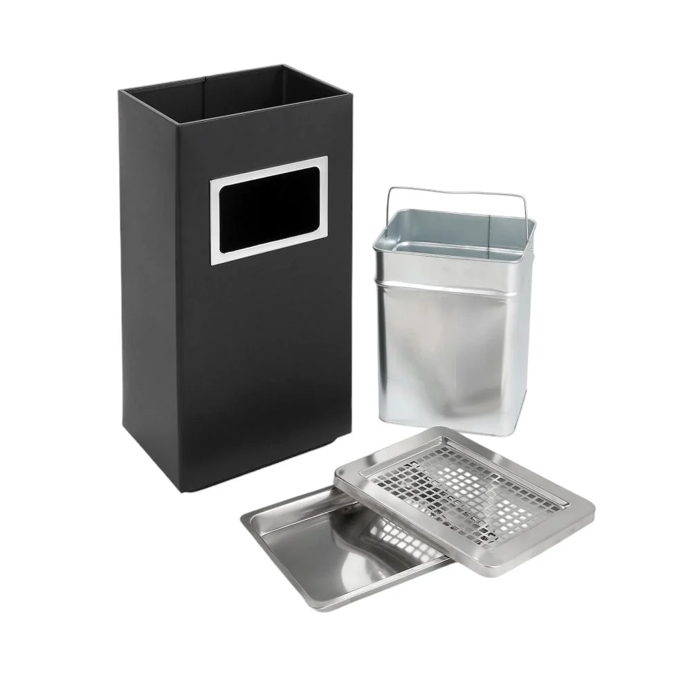 Asbak Voor Buiten - Zwart met RVS - 31 cm x 25 cm x 61 cm - Vloerasbak - Buitenasbak Groot - Rookpaal - Asbakken - Staande...