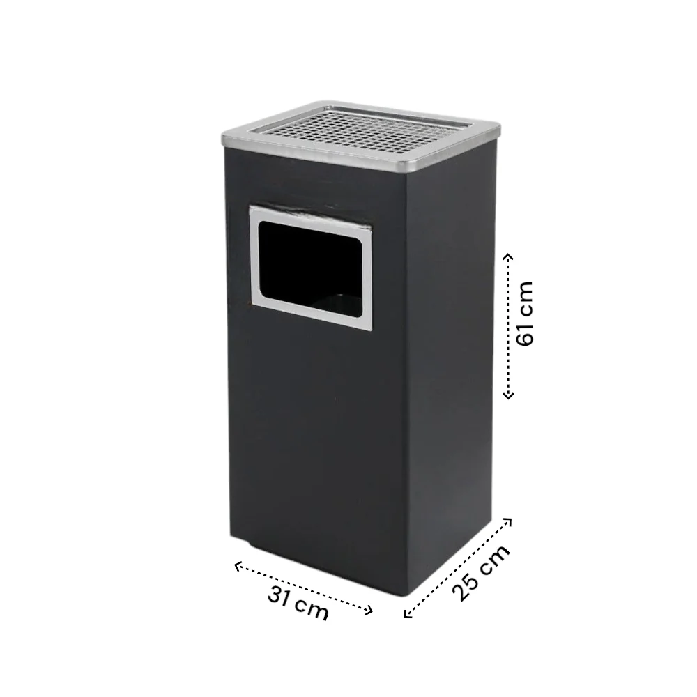 Asbak Voor Buiten - Zwart met RVS - 31 cm x 25 cm x 61 cm - Vloerasbak - Buitenasbak Groot - Rookpaal - Asbakken - Staande...