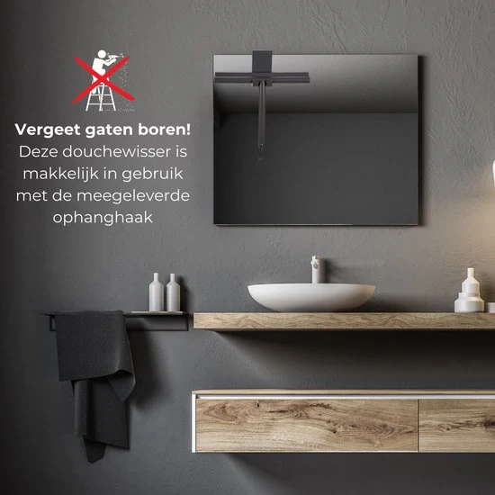 AKSA Home® Douchewisser met Ophanghaak - Trekker Douche - Raamwisser - Zwart