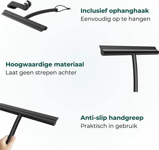 AKSA Home® Douchewisser met Ophanghaak - Trekker Douche - Raamwisser - Zwart