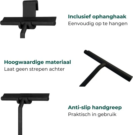 AKSA Home® Douchewisser met Ophanghaak - Trekker Douche - Raamwisser - Zwart