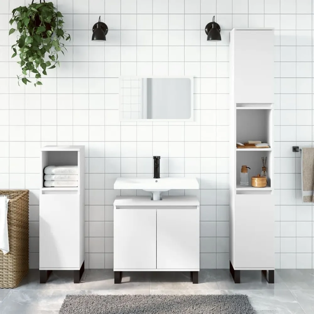 Badkamer weegschaal 3-delige Badkamerkastenset bewerkt hout wit