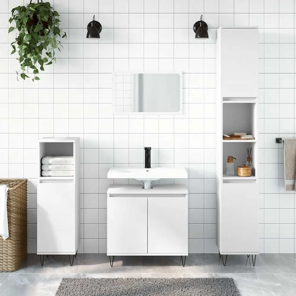 Badkamerkast 58x33x60 cm bewerkt hout wit voor kleine badkamers