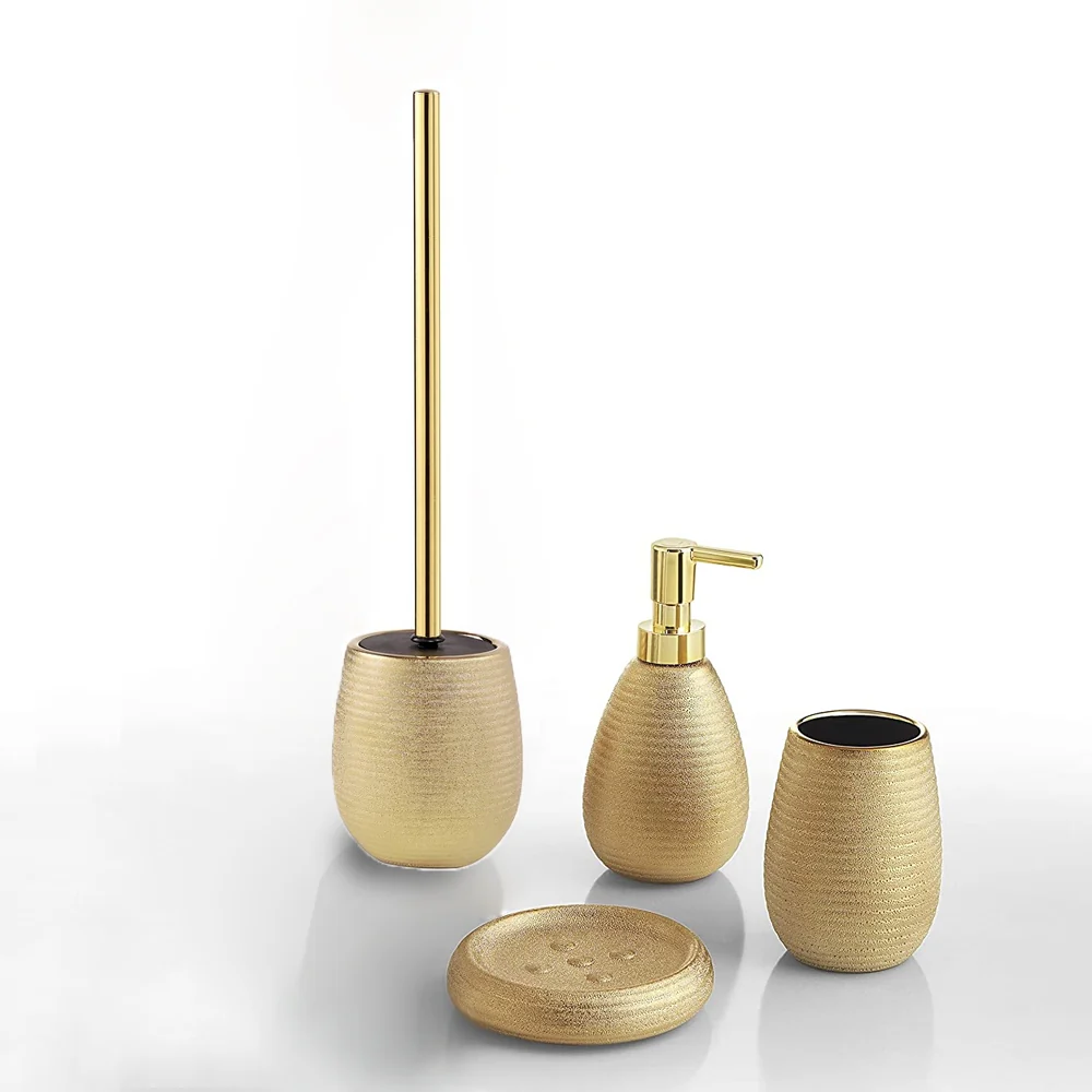Bathroom Accessory Set Gedy Astrid collection gold-colored aardewerk