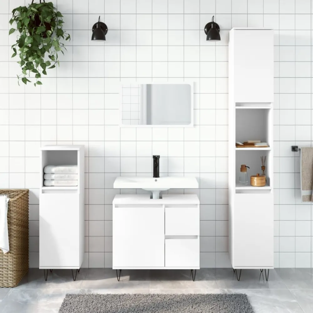 Douche caddy Badkamerkast 30x30x190 cm bewerkt hout wit