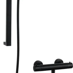 Luzzo® Square Black Doucheset Thermostaatkraan met Glijstang - Zwart