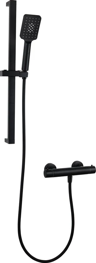 Luzzo® Square Black Doucheset Thermostaatkraan met Glijstang - Zwart