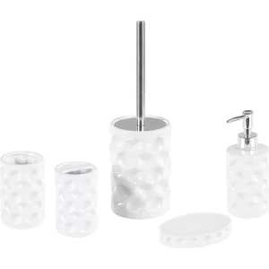 Opbergmand met deksel Badkamerset set van 5 keramiek wit TIRUA