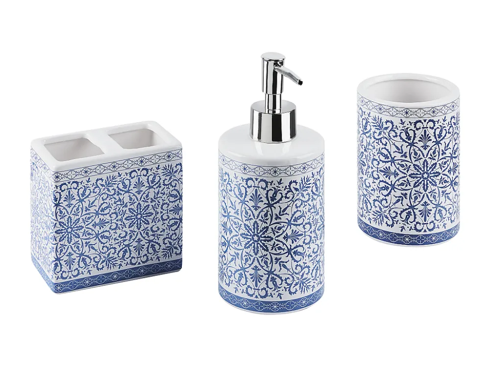 Premium Badkamerset set van 3 keramiek blauw/wit CARORA