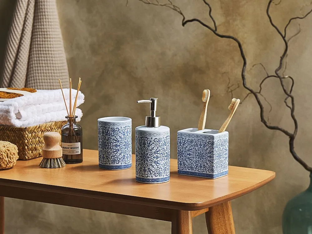 Premium Badkamerset set van 3 keramiek blauw/wit CARORA