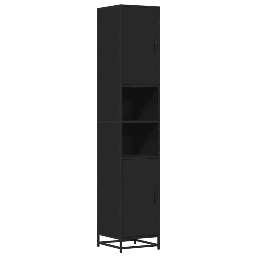 Tandenborstelhouder set Badkamerkast 35x37,5x188,5 cm bewerkt hout en metaal zwart