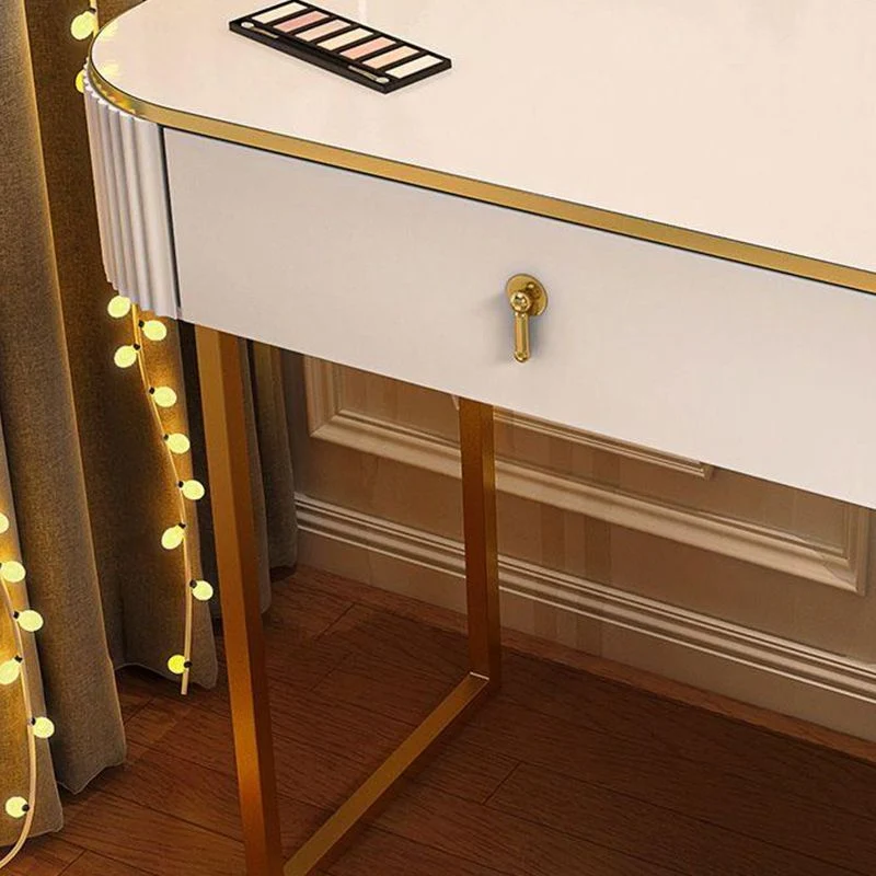 Glam Houten Bedroom Lighted Mirror Drawer Makeup Vanity Desk White