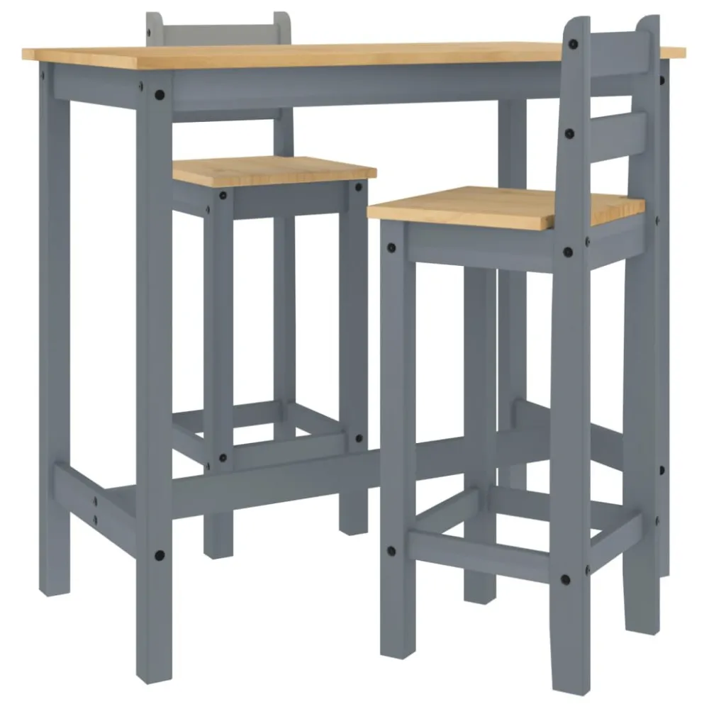 3-delige Barset massief grenenhout grijs