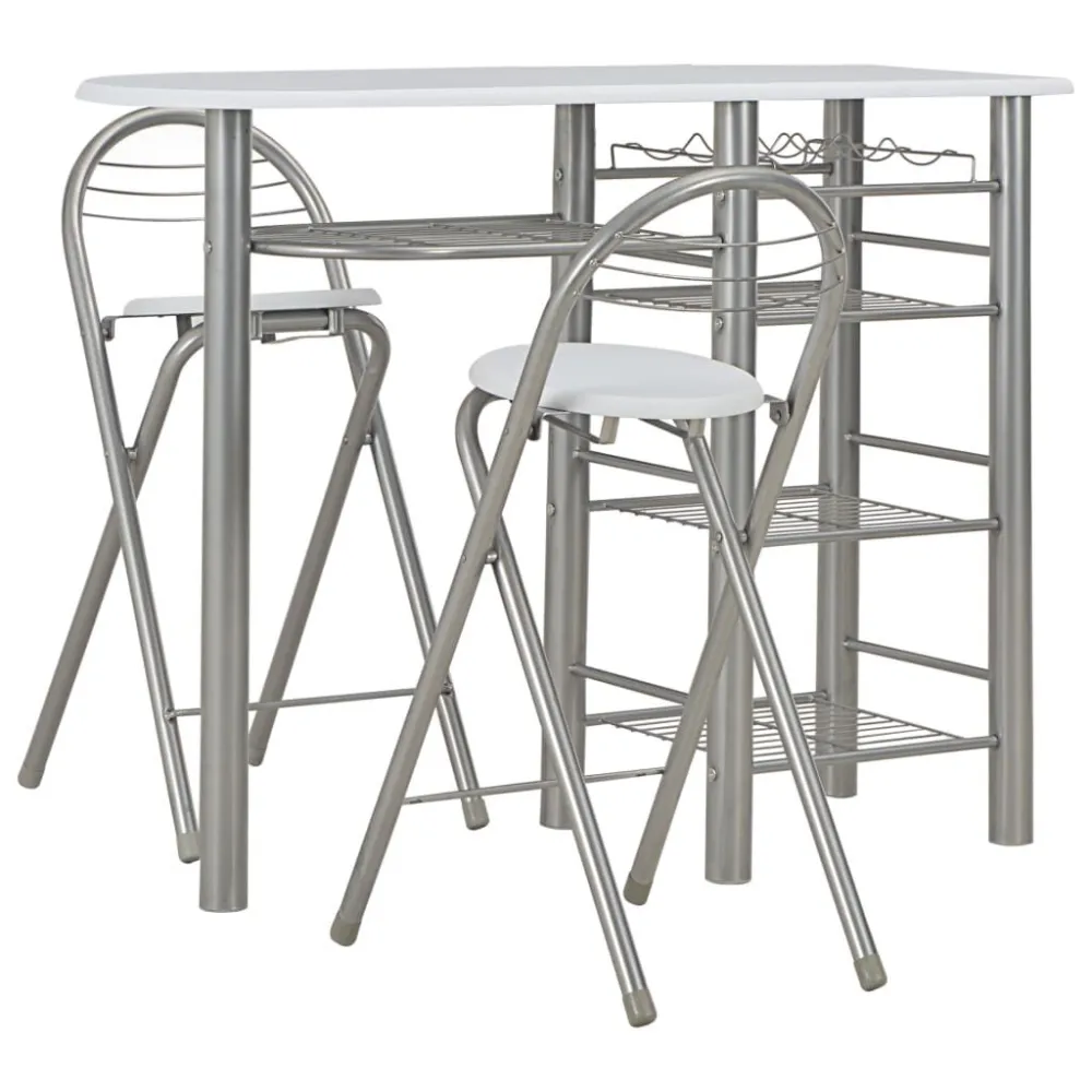 3-delige Barset met schappen hout en staal wit