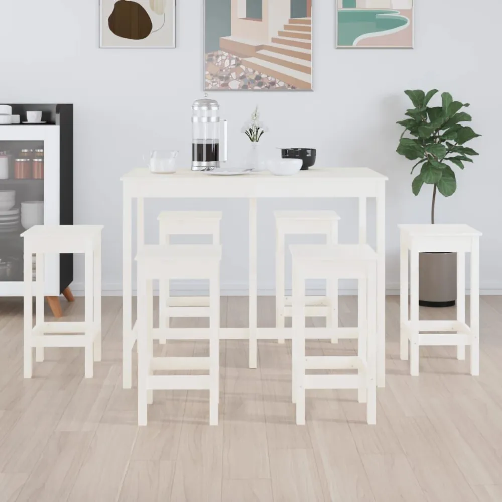 7-delige Barset massief grenenhout wit