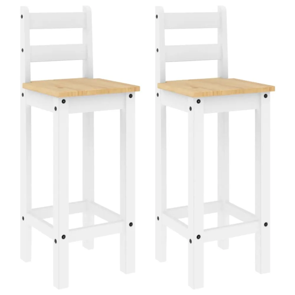Barstoelen 2 st massief grenenhout wit