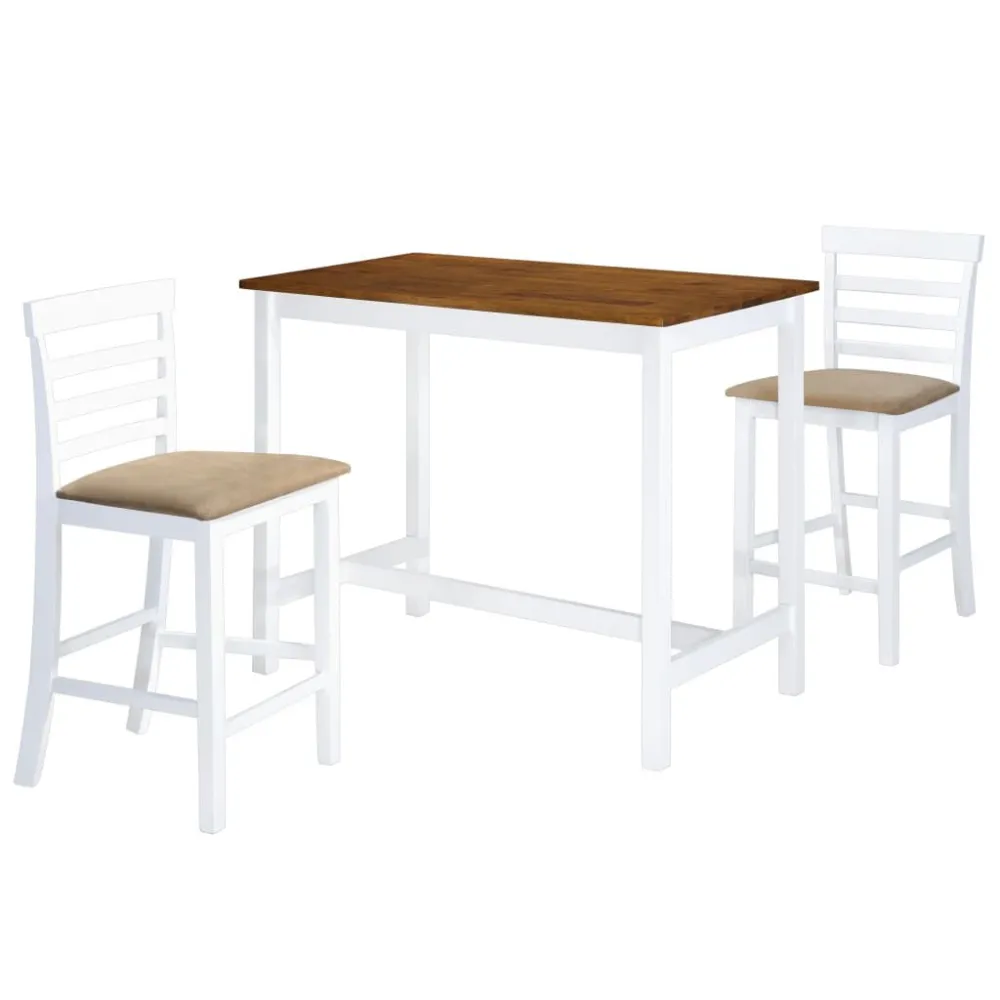 Bartafel- en barstoelenset massief hout bruin en wit 3-delig