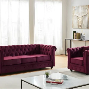 Driezitsbank en fauteuil CHESTERFIELD - Fluweel paars