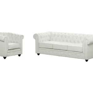 Driezitsbank en fauteuil CHESTERFIELD van kunstleer - Wit