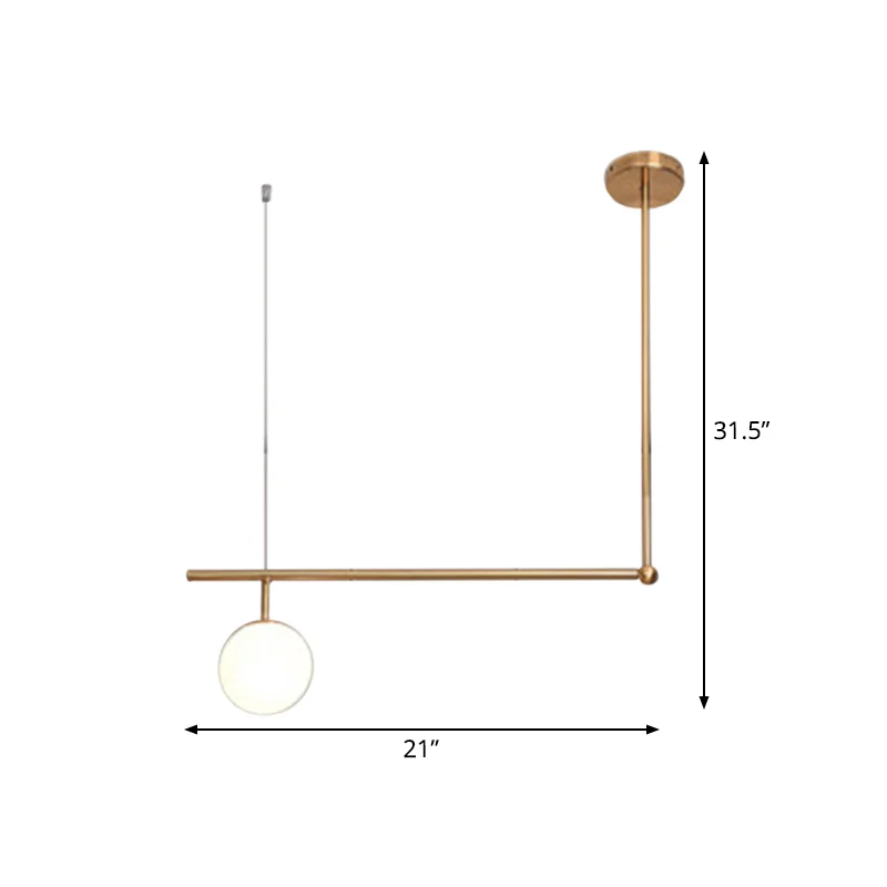 Rechthoekige bar-hanglampset Metalen 1/2-lichts minimalistische hanglamp goud met bolopaalglazen kap