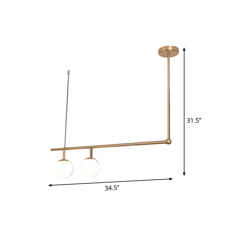Rechthoekige bar-hanglampset Metalen 1/2-lichts minimalistische hanglamp goud met bolopaalglazen kap