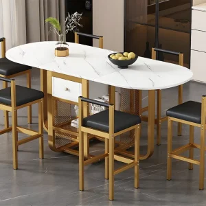 Set van 6 eetkamerstoelen - Krukjes met kunstleer kussen - Zwart & Goud