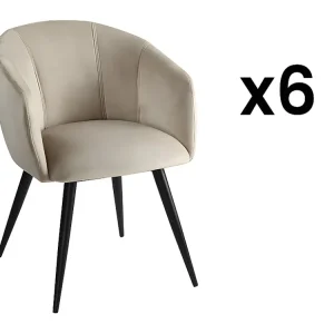Set van 6 stoelen VADIM - Fluweel en metaal - Ecru - Koop nu uw online meubelshop