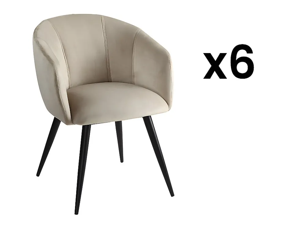 Set van 6 stoelen VADIM - Fluweel en metaal - Ecru - Koop nu uw online meubelshop