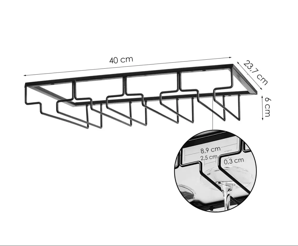 Ophangrek Wijnglazen - Zwart - 12 glazen - Wijnglazenhouder - Glazenrek