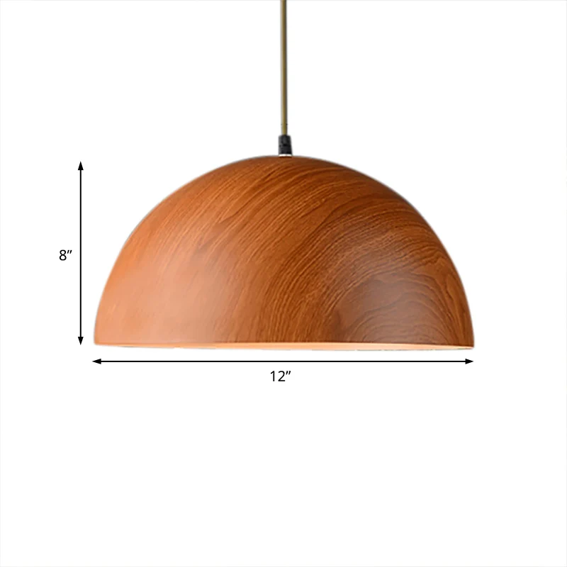 Aluminum Domed Pendant Lighting Contemporary 1 Head Balcony Suspension Light Wood Design Dark Brown/Light Bruin Light