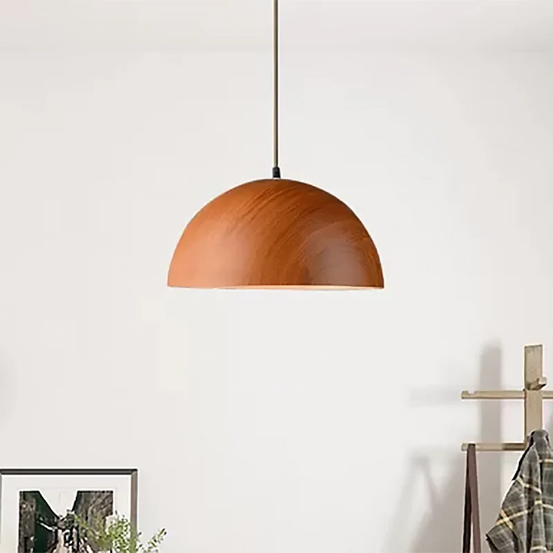 Aluminum Domed Pendant Lighting Contemporary 1 Head Balcony Suspension Light Wood Design Dark Brown/Light Bruin Light