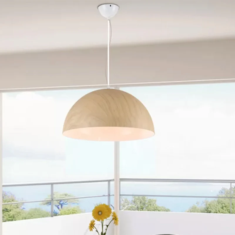 Aluminum Domed Pendant Lighting Contemporary 1 Head Balcony Suspension Light Wood Design Dark Brown/Light Bruin Light