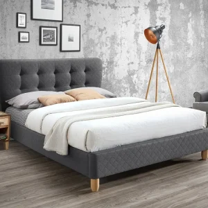 Bed 140 x 190 cm met gecapitonneerd hoofdbord - Stof - Grijs + matras - ELIDE - Koop nu